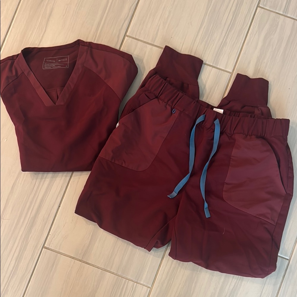 Disney x Figs Burgundy Scrub Set